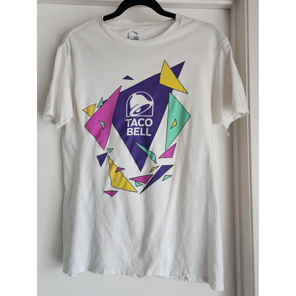 Taco Bell T-Shirt Men's Medium White‎ Cotton Graphic Print Casual Crew Neck